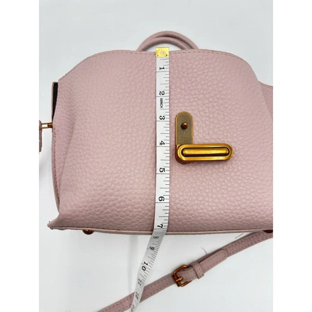 Blush Pink Pebbled Faux Leather Satchel Crossbody‎ Tote Bag Gold Hardware